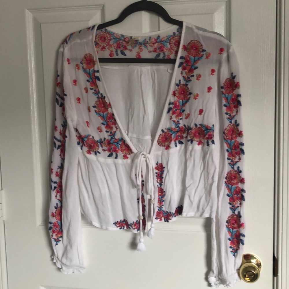 Tie front Embroidered top